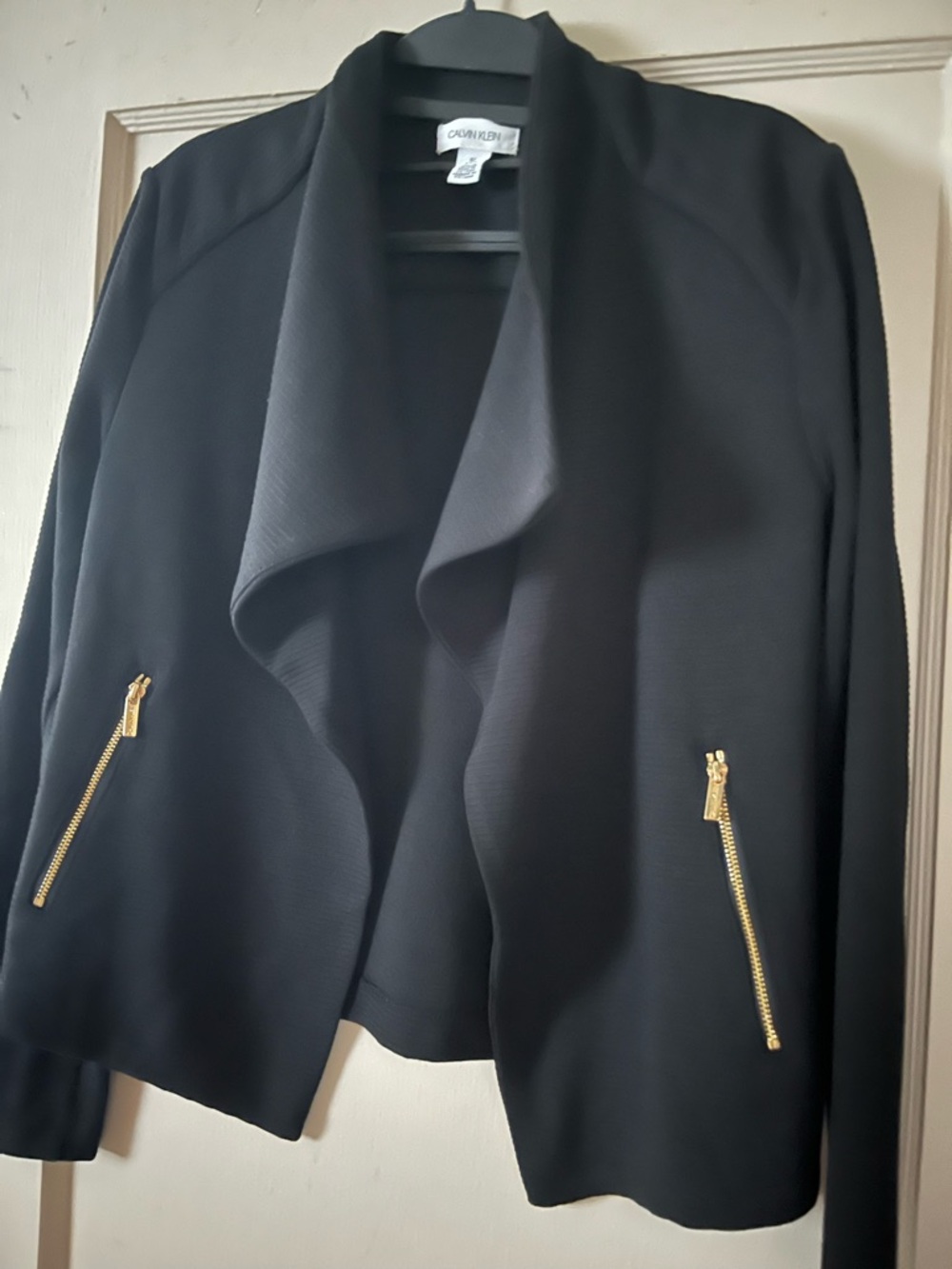 Calvin Klein Black Open-Front Jacket with Gold Zippers